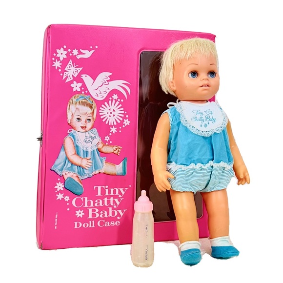 Tiny Baby Chatty Cathy With Case From Mattel 1962 Outfit & Bottle No Talk - Picture 1 of 11